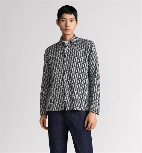 men dior dior oblique overshirt navy blue cotton jacquard